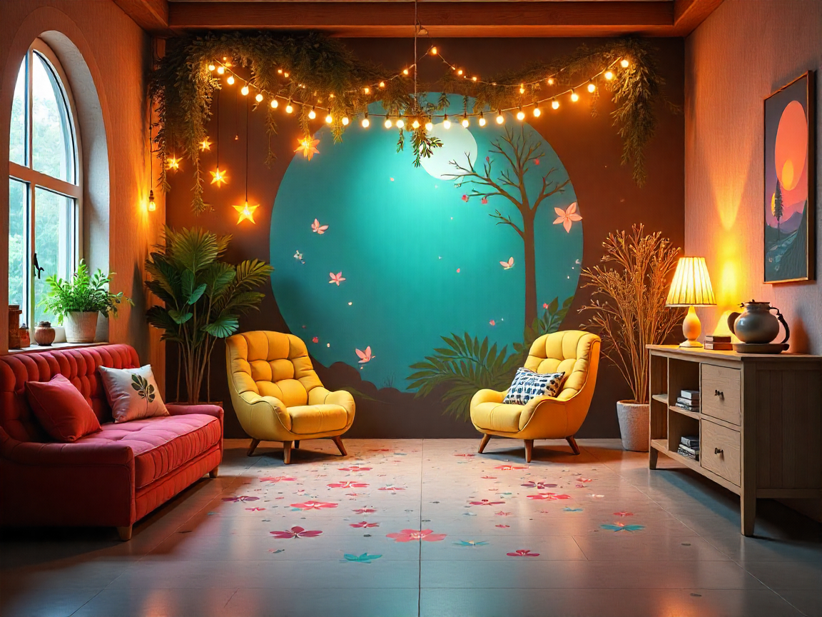 Interactive photo zone with props and lighting